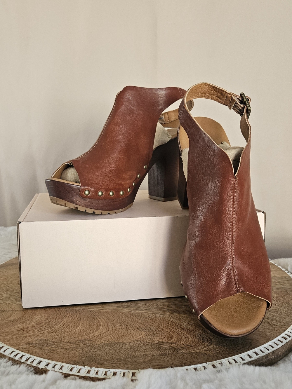 KORKS Brown Open-Toe Platform Sandals with Studs